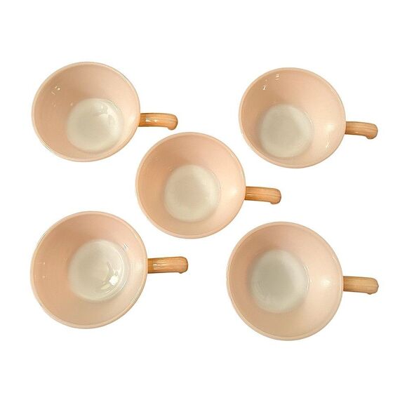 Fire King Set of Five Peach Lustre Ribbed Beehive Design Bowls with Handle - Picture 2 of 15